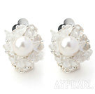 New Style Design Crystal Clear Mode et blanc coquillage perles Boucles d'oreilles clips