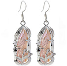 Klassische Natürliche rosa Biwa Perle Strass Charm Dangle Ohrringe mit Fisch-Haken