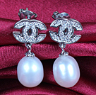 Nizza Long Chain Schlenker Stil Natur weißen Süßwasser- Perle und Round Red Seashell Perlen Ohrstecker