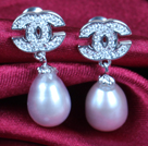 Nizza Long Chain Schlenker Stil Natur weißen Süßwasser- Perle und Runde Golden Seashell Perlen Ohrstecker
