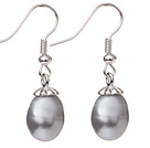 Lovely Natural 10-11mm Gray Freshwater Pearl And Silver Color Charm Drop Earrings With Fish Hook