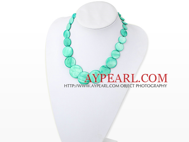 Disc Shape Dyed Green Shell Graduated Necklace