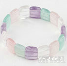 Beautiful Chunky Style Elastic Stretch Multi Colorful Square Gemstone Bangle Bracelet