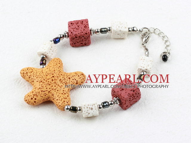 lovely style colorful volcanic starfish stone braceet with extendable chain