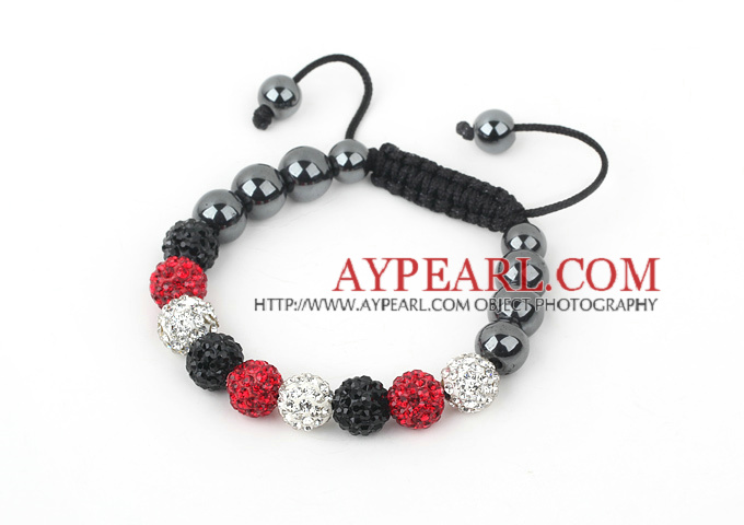 Fashion Style White Red Black Rhinestone and Tungsten Steel Stone Drawstring Bracelet