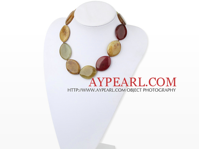 Fashion Chuncky Style Oval Shape 3-Color Jade Necklace With Moonight Clasp 