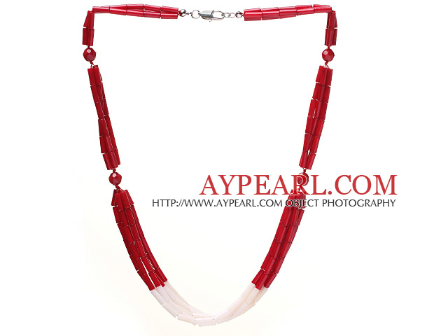 red gem stone graduated necklace