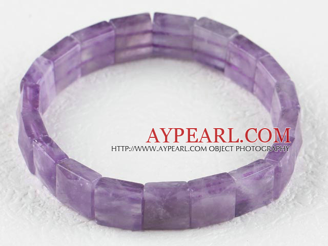 Elegant 7.5 Inches Square Amethyst Stone Elastic Stretch Bangle Bracelet