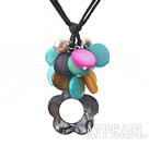 multi color shell and pearl flower necklace with extendable chain