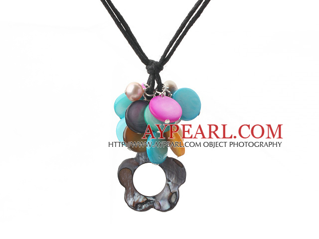 multi color shell and pearl flower necklace with extendable chain