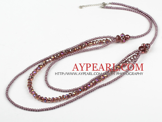 multi  strand Czech crystal and shell beads necklace with extendable chain