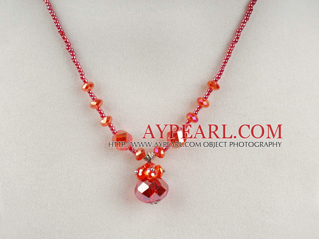 red color Czech crystal necklace with magnetic clasp