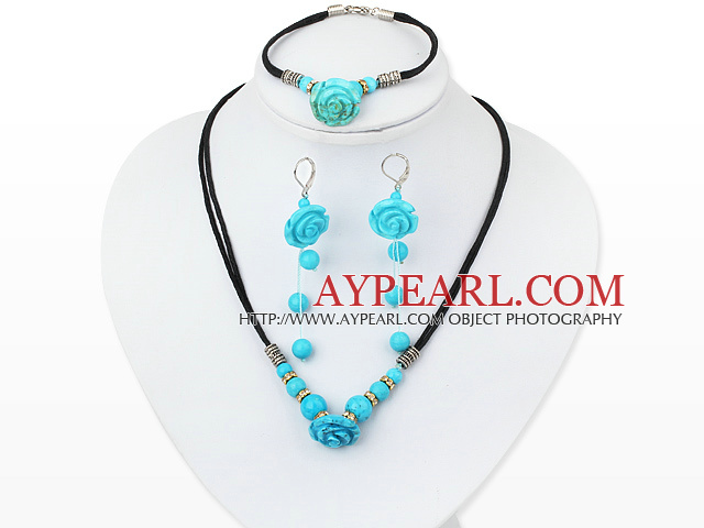 flower turquoise necklace bracelet earring set