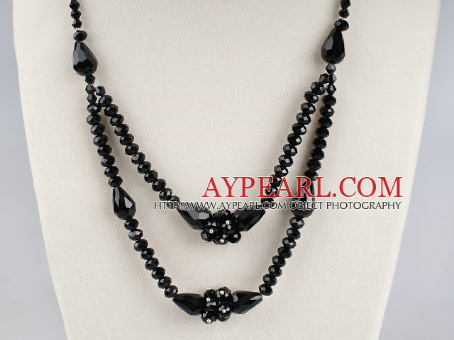 double strand black Czech crystal necklace with extendable chain