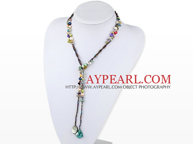 free style pear and multi color stone necklace