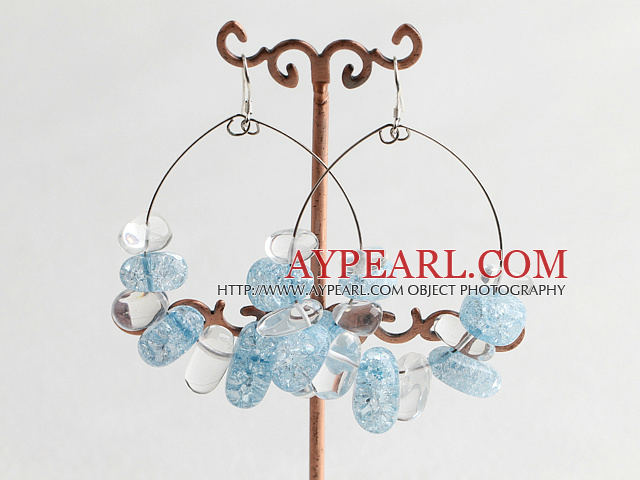 Large-Diameter White Clear Crystal And Burst Pattern Blue Crystal Earrings