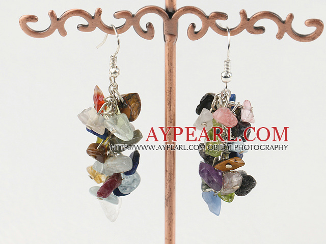 Popular Cluster Loop Chain Style Multi Color Multi Chips Stone Dangle Earrings