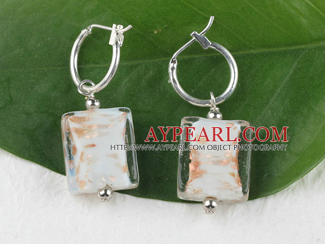 Lovely Square Shape White Colored Glaze Dangle Earrings With Ear Hoops