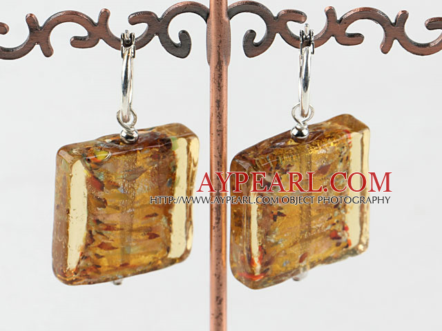 Square Shape Yellow Colored Glaze Earrings