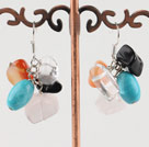 Lovely Short Cluster Style Multi Color Irregular Shape Stone Dangle Earrings With Fish Hook