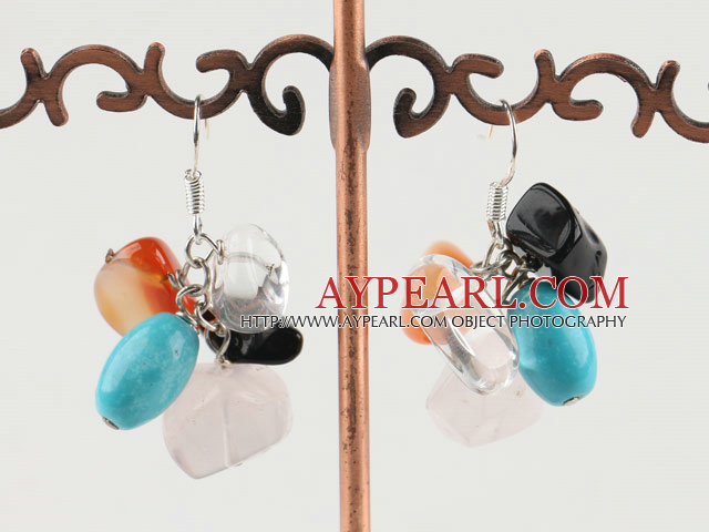 Lovely Short Cluster Style Multi Color Irregular Shape Stone Dangle Earrings With Fish Hook