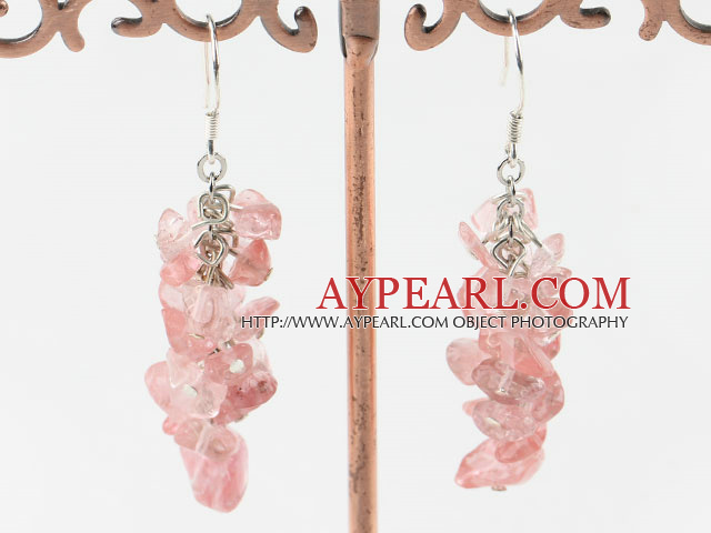 Popular Cluster Style Chipped Cherry Quartz Loop Chain Dangle Earrings With Fish Hook