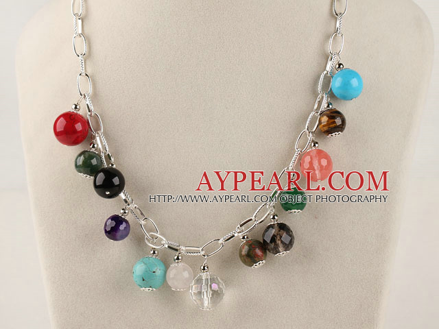 17.7 inches multi color 12-14mm gemstone necklace with extendable chain