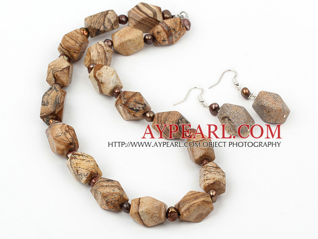 pearl and picture jasper necklace with matched earrings