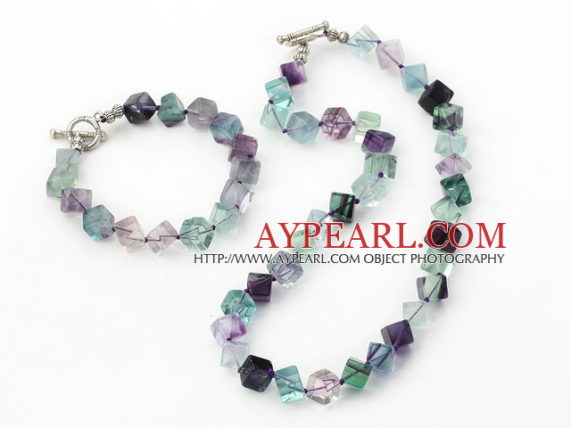 Irregular Shape Rainbow Fluorite Beaded Necklace Bracelet Set