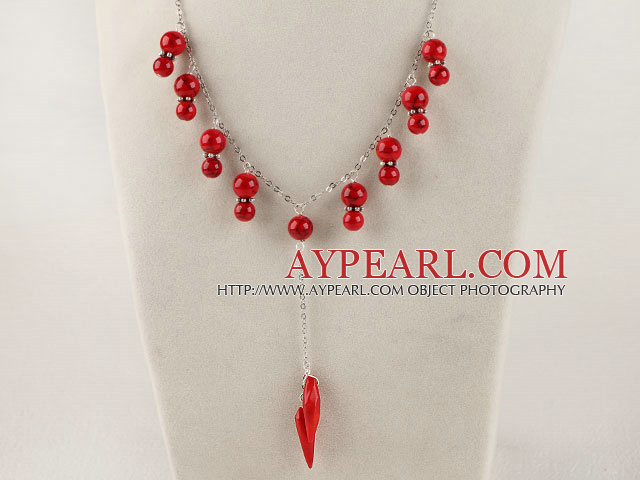 Y shape bolldstone necklace red pepper shape pendant with extendable chain