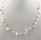 Fancy Style White Pink Purple Freshwater Pearl Bridal Necklace
