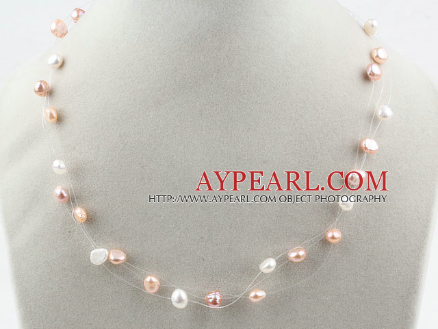 Fancy Style White Pink Purple Freshwater Pearl Bridal Necklace