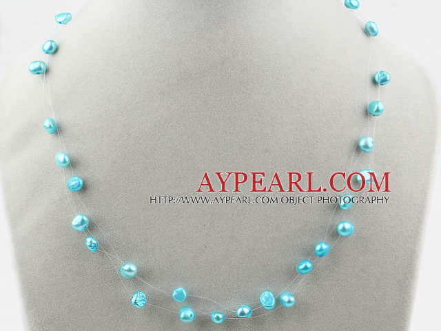 Fancy Style Lake Blue Freshwater Pearl Bridal Necklace