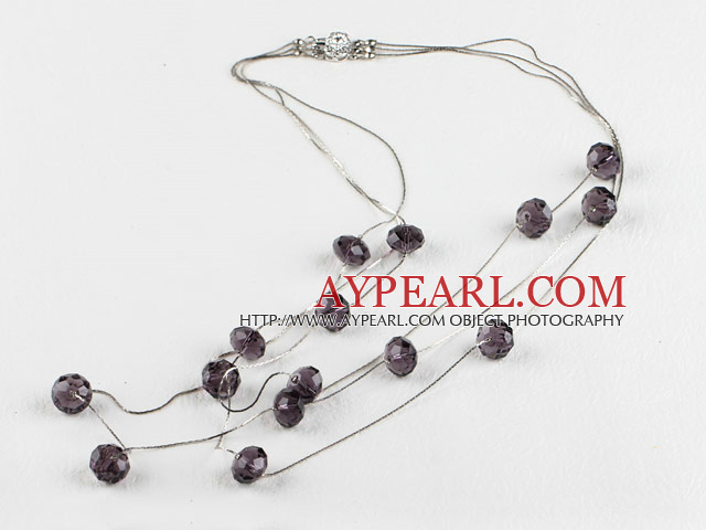 sparkly multi strand 9*14mm purple color crystal necklace