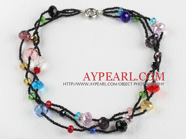 multi strand colorful crystal necklace with moonlight clasp