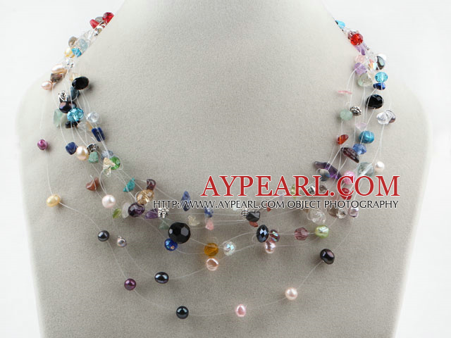 Assorted Multi Color Freshwater Pearl and Crystal and Multi Stone Necklace