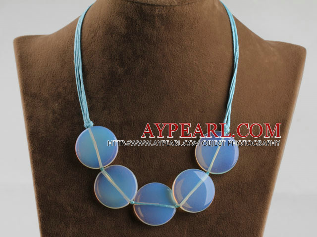 6*30mm opal disc necklace with extendable chain