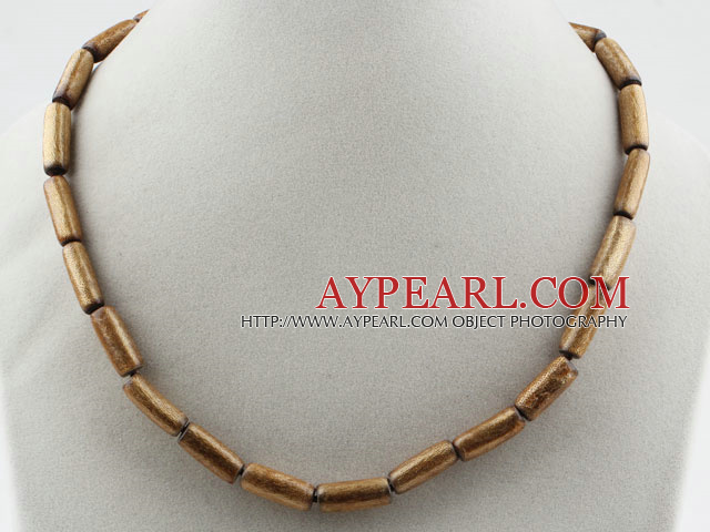 Single Strand Golden Color Cylinder Shape Grass Coral Necklace