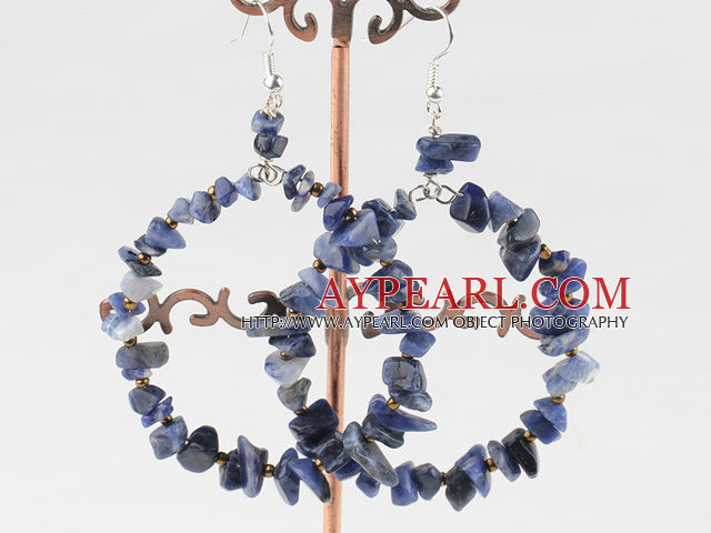 Large-Diameter Circle Sodalite Chips Dangle Earrings With Fish Hook