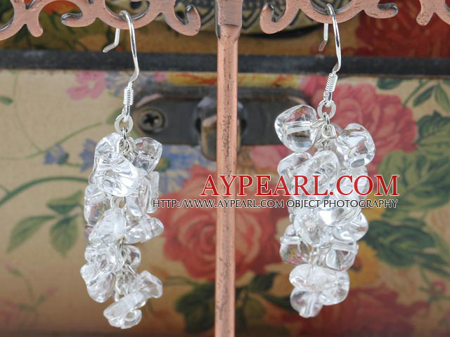 Nice Cluster Style Fillet Chips White Crystal Loop Dangle Earrings With Fish Hook