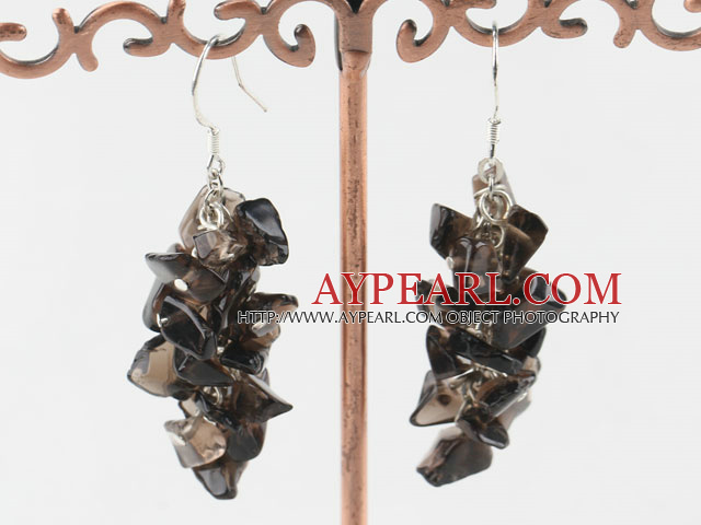 Nice Cluster Style Smoky Quartz Chips Loop Dangle Earrings With Fish Hook