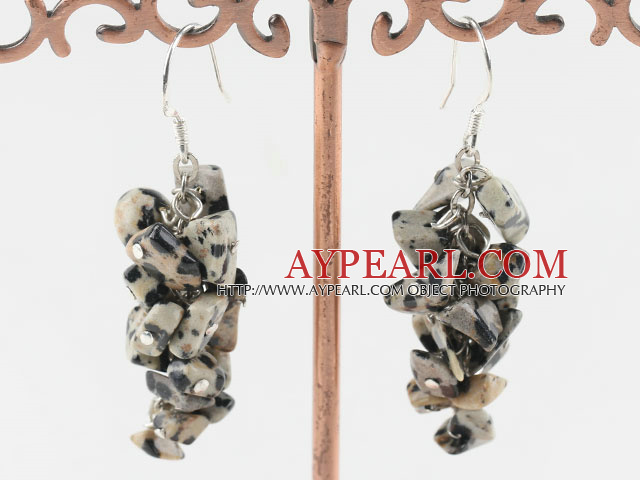 Fashion Leopard Skin Color Chipped Stone Cluster Dangle Earrings With Fish Hook