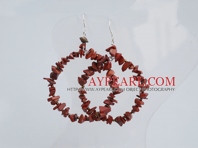 Large Diameter Chipped Red Marble Loops Dangle Earrings With Fish Hook