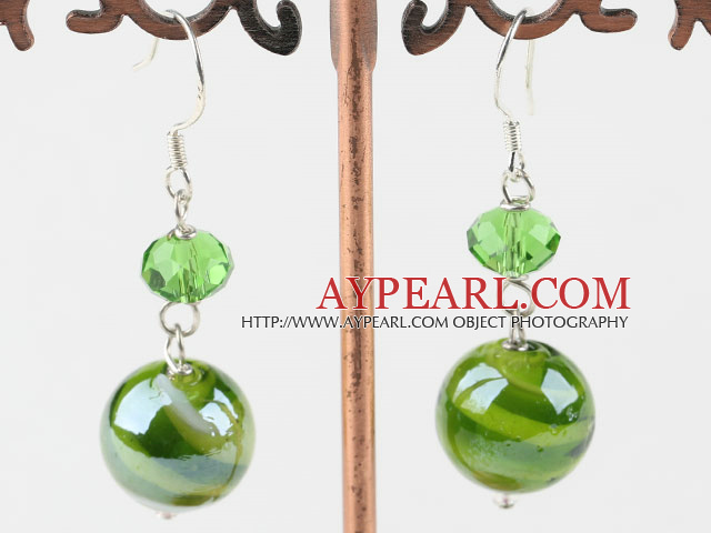 Simple Style Green Series Crystal And Round Colored Glaze Ball Dangle Earrings