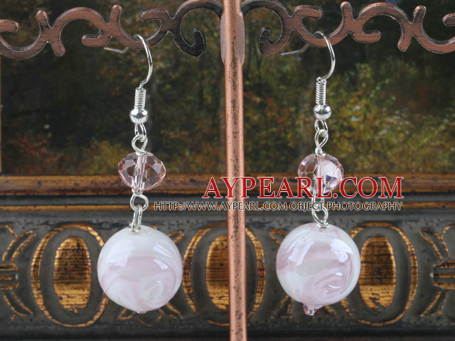 Simple Style Pink Series Crystal And Round Colored Glaze Ball Dangle Earrings