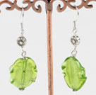Lovely Apple Green Colored Glaze And Flower Charm Dangle Earrings With Fish Hook