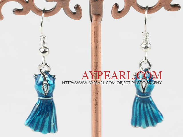 Fashion Blue Dress Colored Glaze Dangle Earrings With Fish Hook