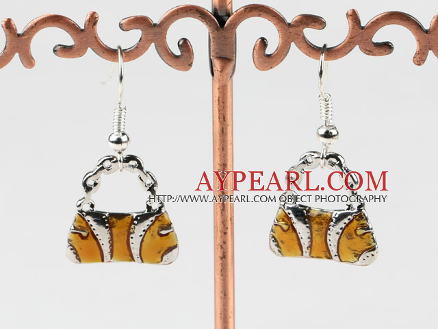 Fashion Hand Bag Shape Colored Glaze Dangle Earrings With Fish Hook