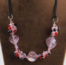 red black crystal and colored glaze necklace(knoted ending)
