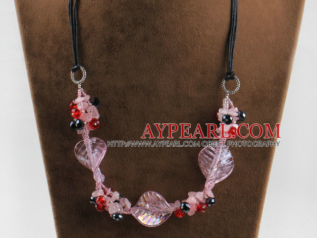 red black crystal and colored glaze necklace(knoted ending)